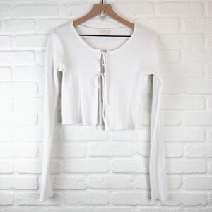 Dreamers By Debut White Ribbed Knit Front Tie Sweater Cardigan Cropped Large